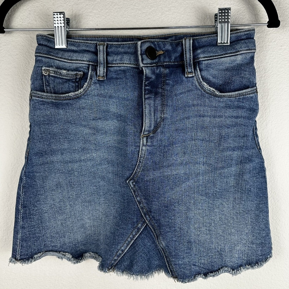 DL1961 Girl's Mini Skirt Jenny Blue Jean Denim Stretch Size 10 Raw Hem